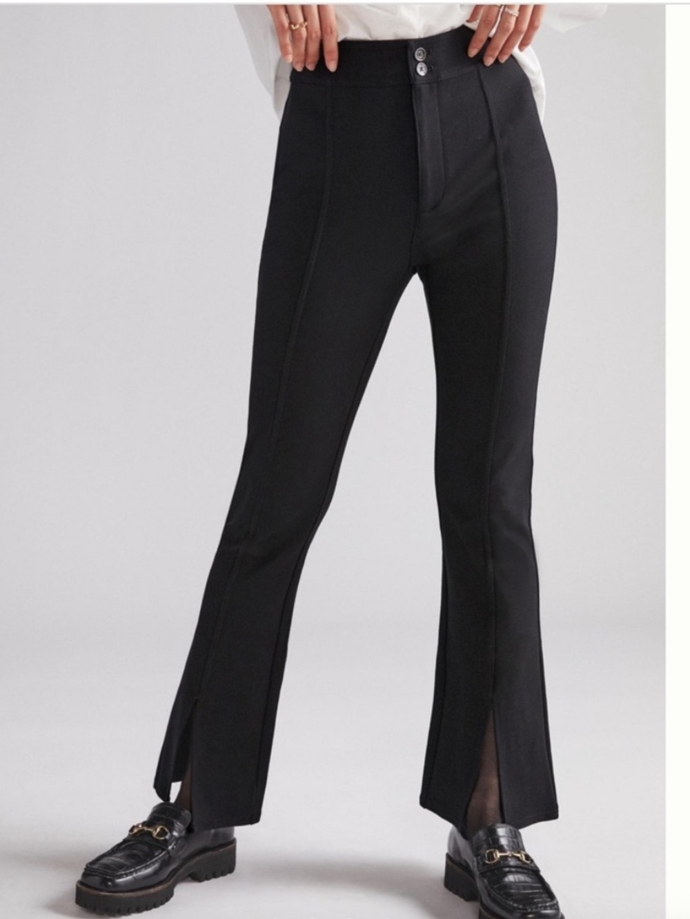 Anthropologie Maeve split front black flared ponte knit pants high rise sz 10